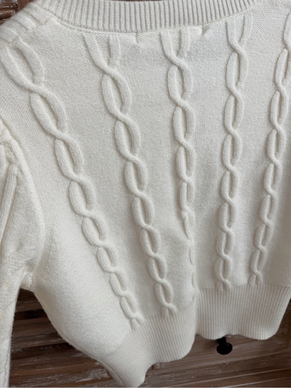 Altar'd State Cream Cable Knit Cropped Button Cardigan (Size Medium) - Picture 5 of 10